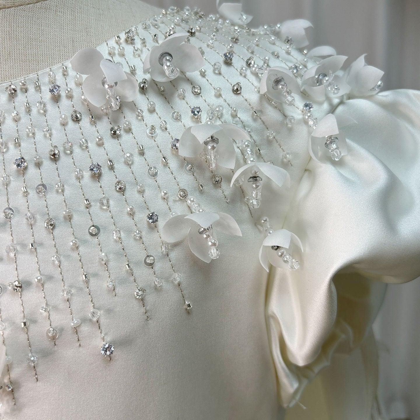 White Beaded Pearl Satin Flower Girl Ball Gown J153 - view 5