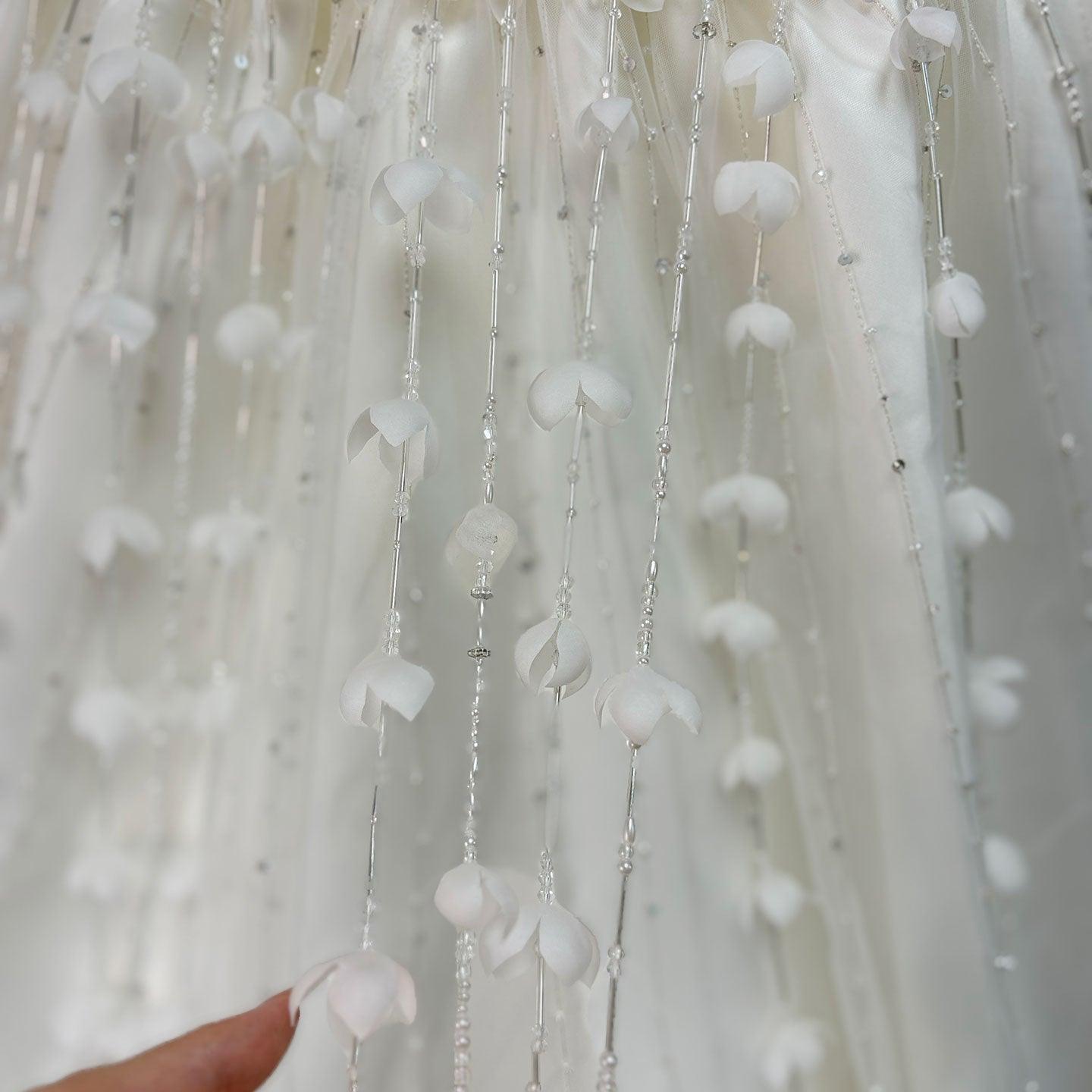 White Beaded Pearl Satin Flower Girl Ball Gown J153 - view 7