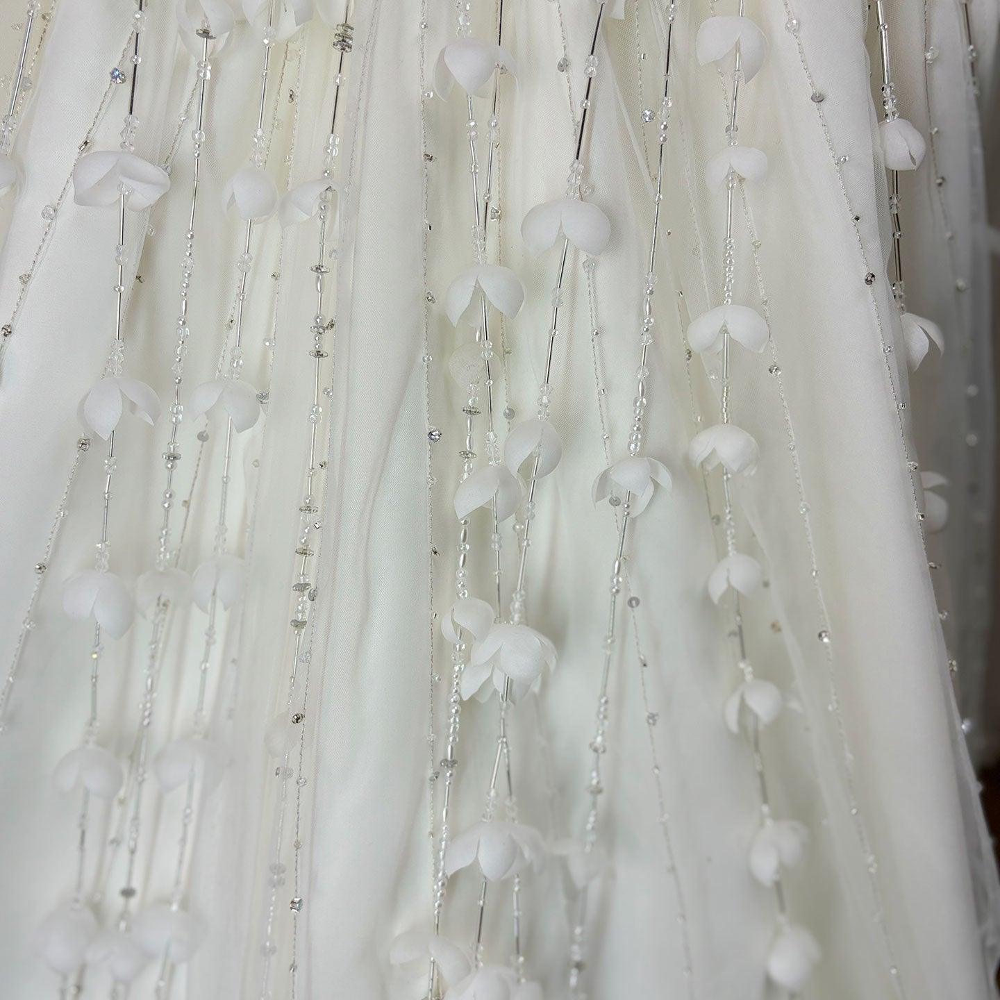 White Beaded Pearl Satin Flower Girl Ball Gown J153 - view 8