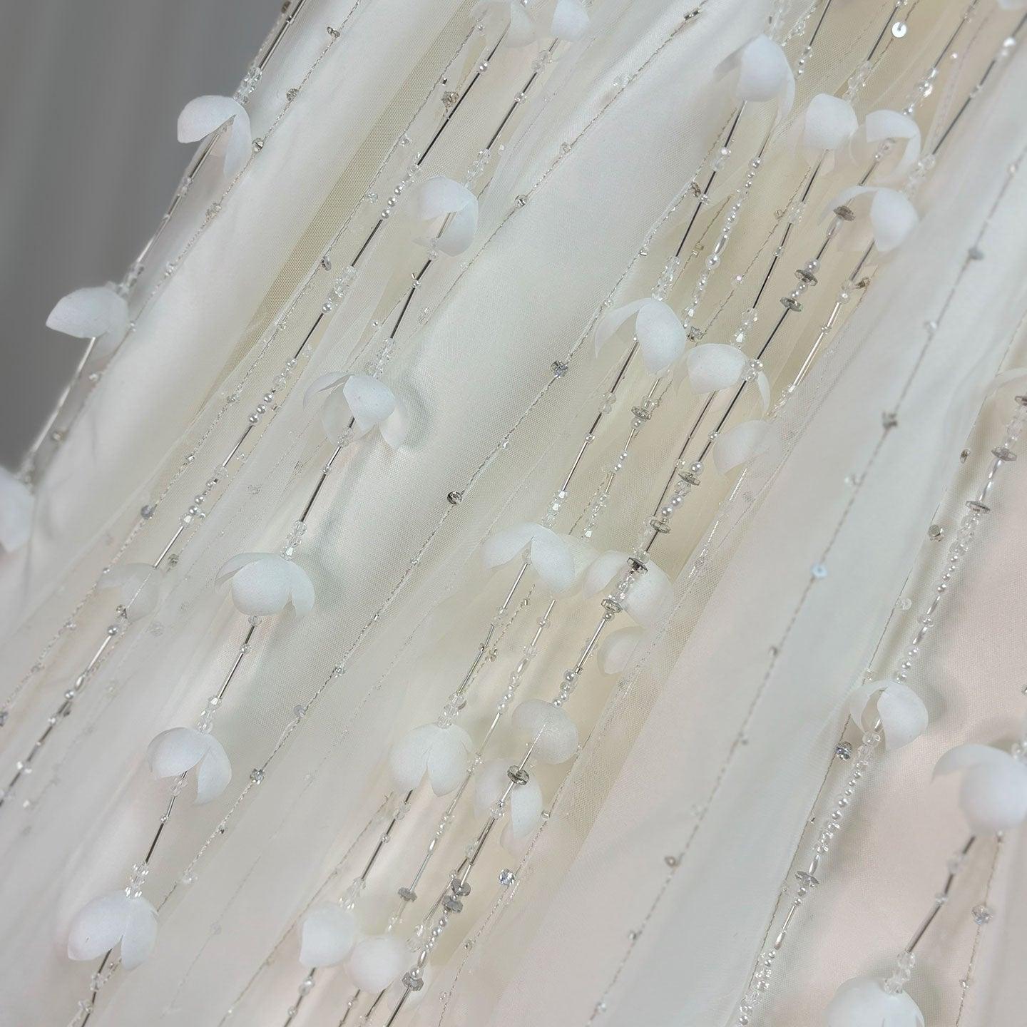 White Beaded Pearl Satin Flower Girl Ball Gown J153 - view 9