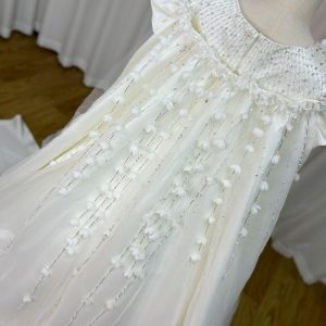 White Beaded Pearl Satin Flower Girl Ball Gown J153 - view 10
