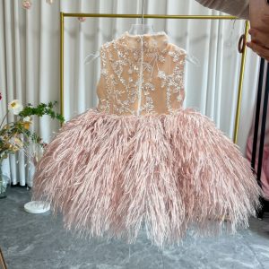Pink Feather Flower Girl Dress Fluffy Princess Party Gown M005 - view 4