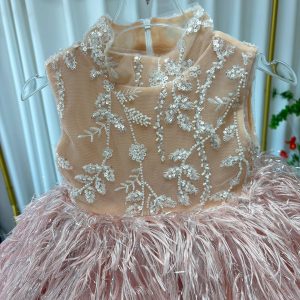 Pink Feather Flower Girl Dress Fluffy Princess Party Gown M005 - view 3