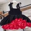 Black and Red Rose Skirt Flower Girl Dress D003