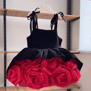 Black and Red Rose Skirt Flower Girl Dress D003 - view 2