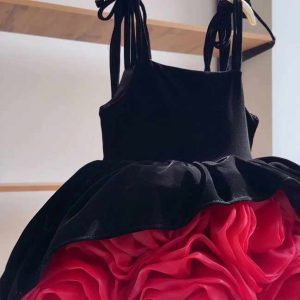 Black and Red Rose Skirt Flower Girl Dress D003 - view 3