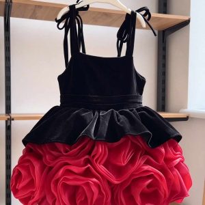 Black and Red Rose Skirt Flower Girl Dress D003 - view 4