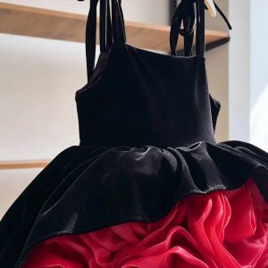 Black and Red Rose Skirt Flower Girl Dress D003 - view 5