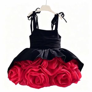 Black and Red Rose Skirt Flower Girl Dress D003 - view 7