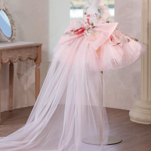 Sequin Floral Flower Girl Dress with Tulle Train J886 - view 19