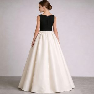 Ivory and Black Satin Flower Girl Dress with Bowknot D345 - view 2