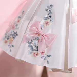 White Off-Shoulder Floral Satin Toddler Girl Dress with 3D Bows J883 - view 6