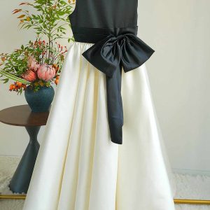 Ivory and Black Satin Flower Girl Dress with Bowknot D345 - view 4