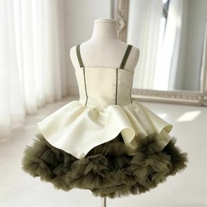 Olive Green Ruffle Tulle Flower Girl Dress M055 - view 2
