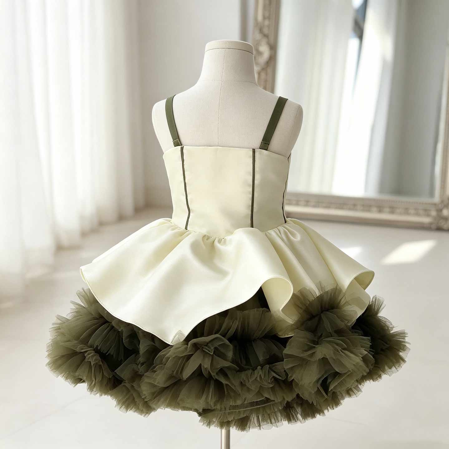 Olive Green Ruffle Tulle Flower Girl Dress M055 - view 2