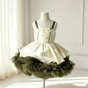 Olive Green Ruffle Tulle Flower Girl Dress M055 - view 3