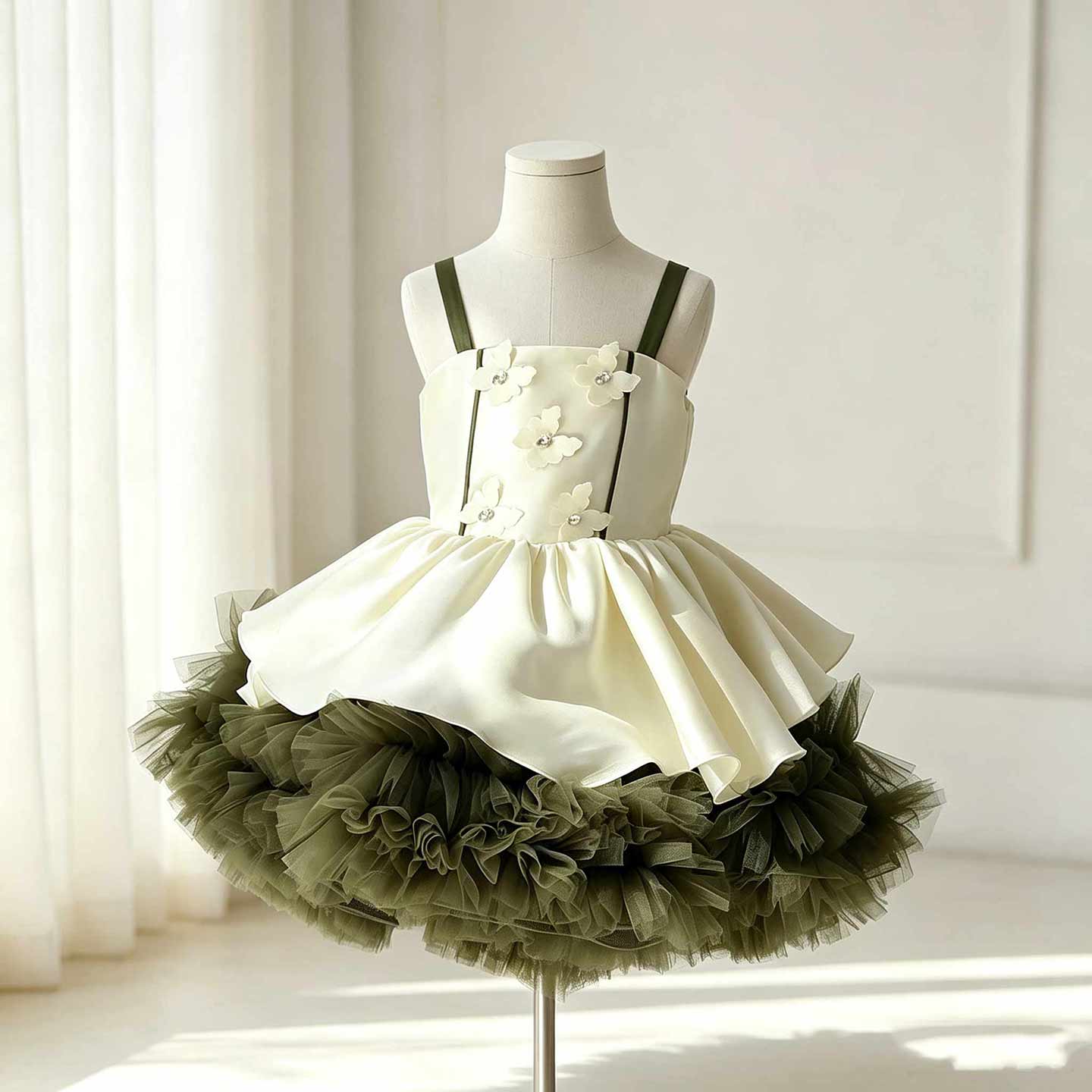 Olive Green Ruffle Tulle Flower Girl Dress M055 - view 3