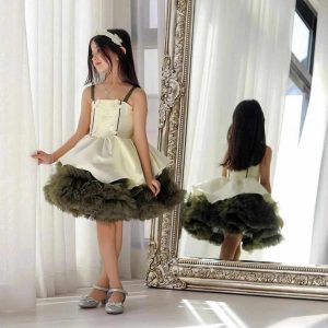 Olive Green Ruffle Tulle Flower Girl Dress M055 - view 5