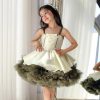 Olive Green Ruffle Tulle Flower Girl Dress M055