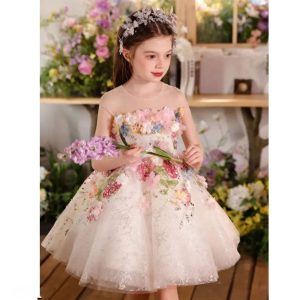 Floral Flower Girl Dress Knee-Length Pageant and Party Dress J404A - view 4