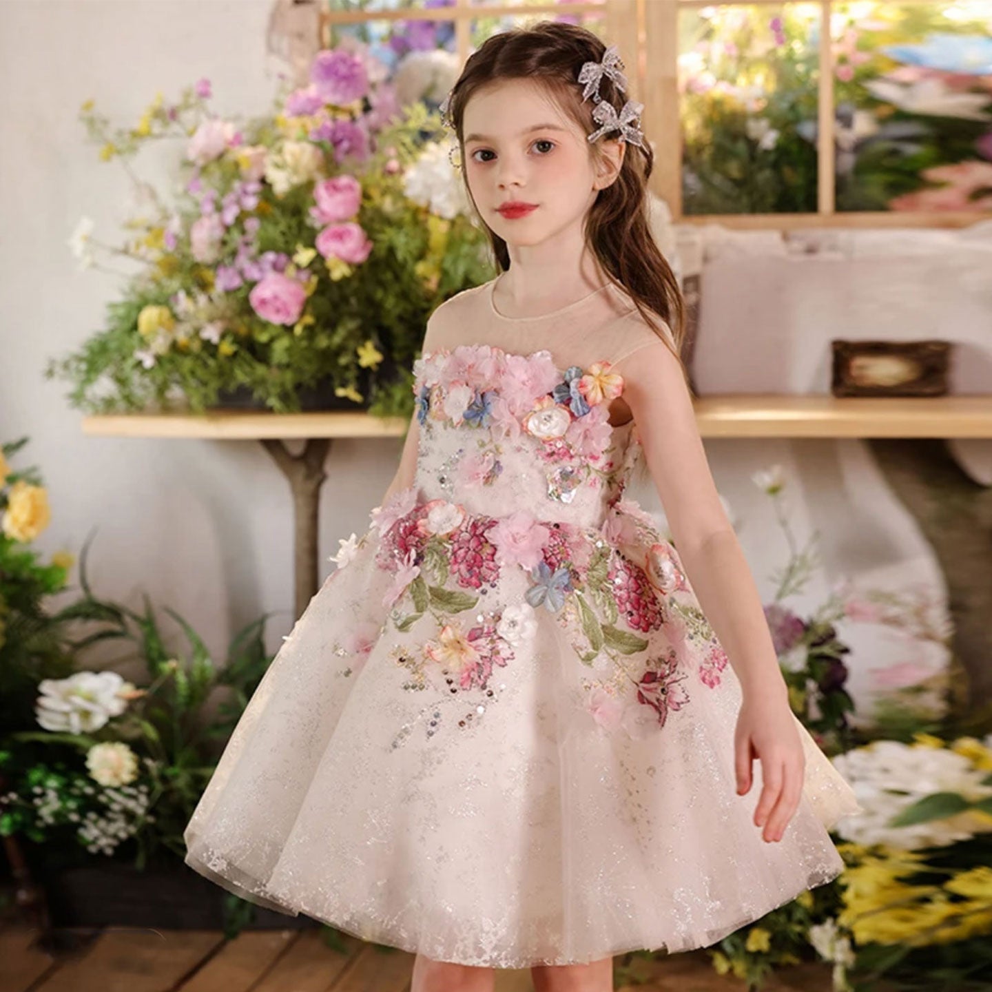 Floral Flower Girl Dress Knee-Length Pageant and Party Dress J404A - view 2