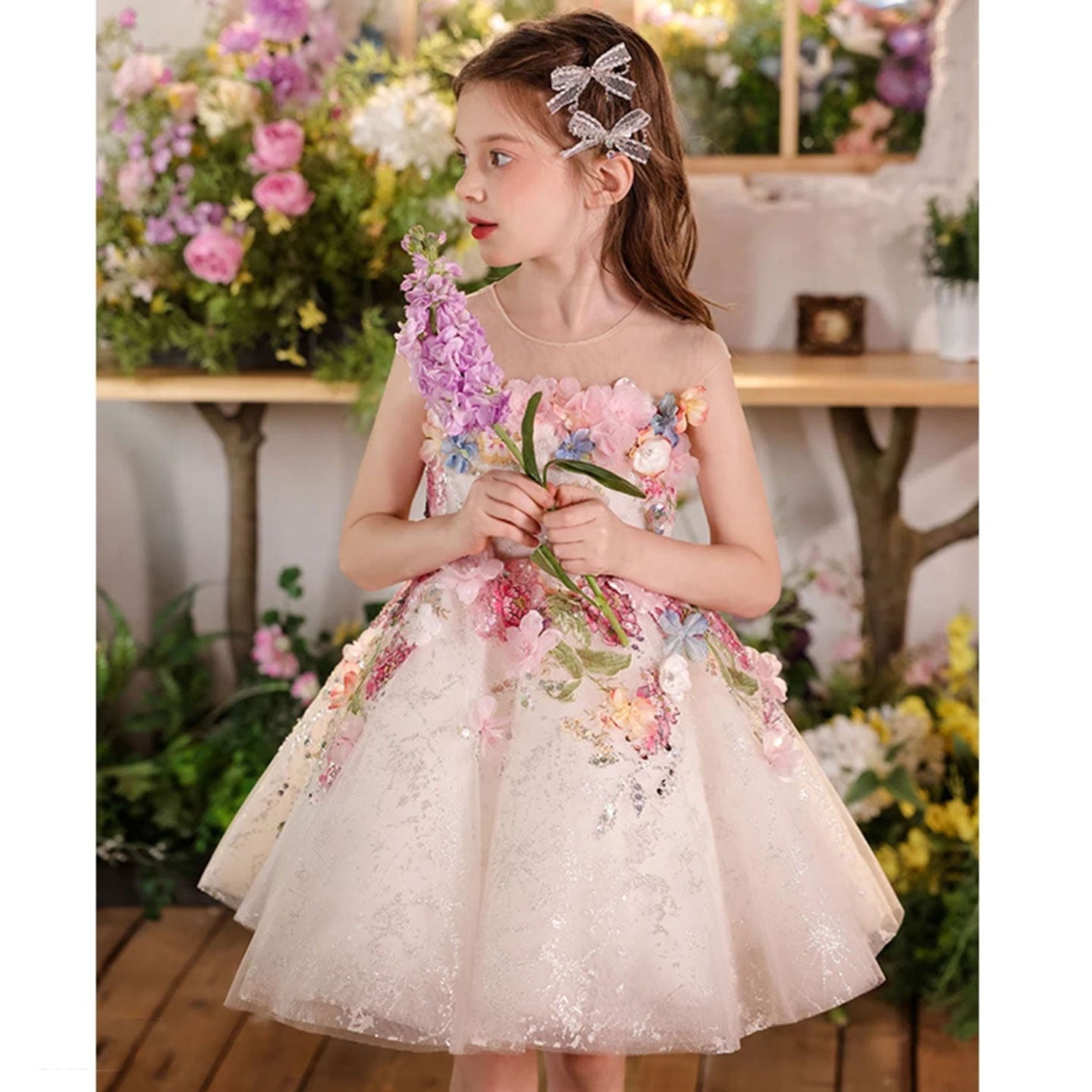 Floral Flower Girl Dress Knee-Length Pageant and Party Dress J404A - view 3