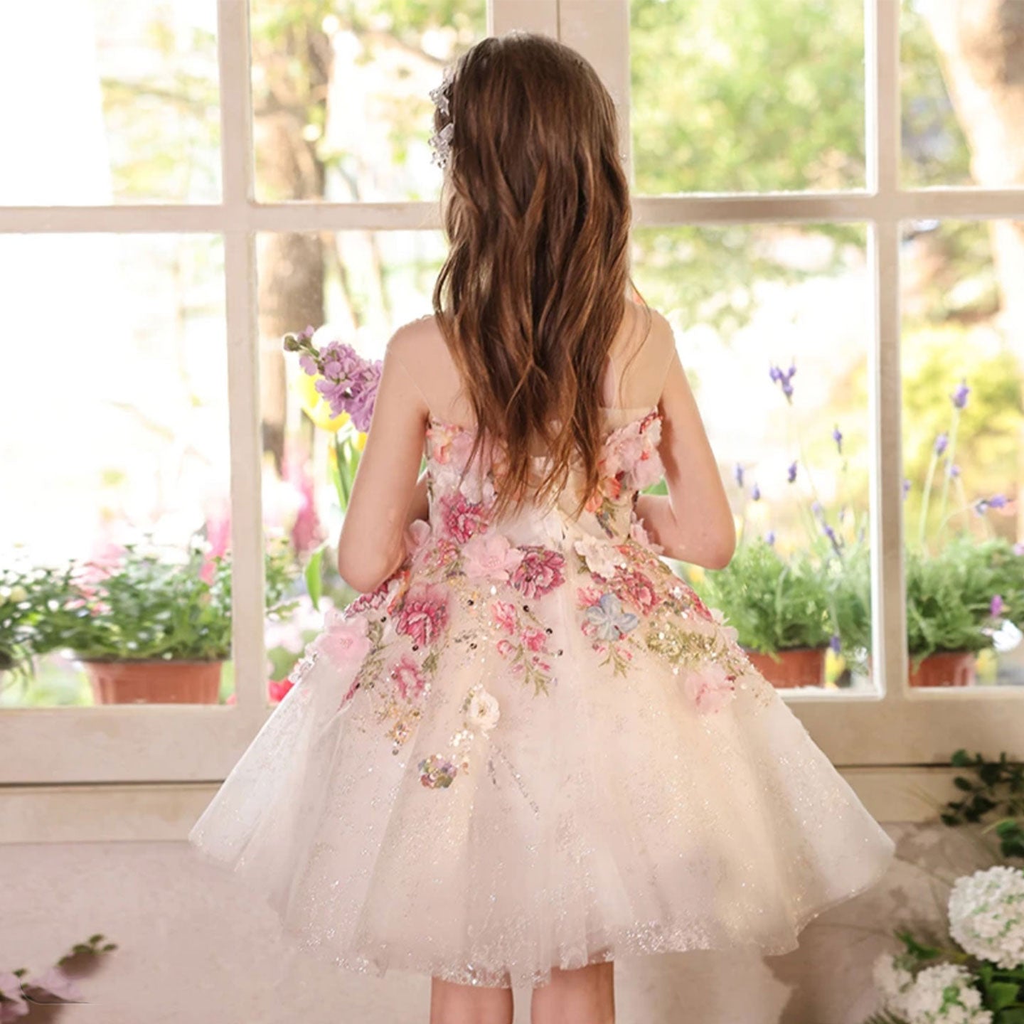 Floral Flower Girl Dress Knee-Length Pageant and Party Dress J404A - view 6