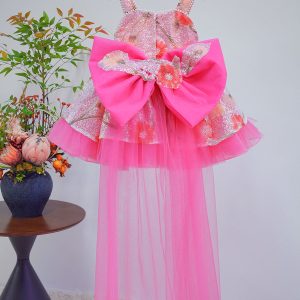 Sequin Floral Flower Girl Dress with Tulle Train J886 - view 9