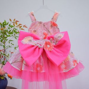 Sequin Floral Flower Girl Dress with Tulle Train J886 - view 10
