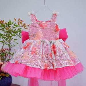 Sequin Floral Flower Girl Dress with Tulle Train J886 - view 8