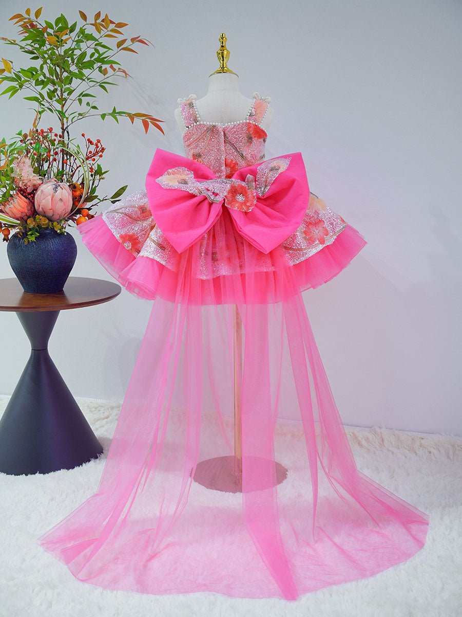 Sequin Floral Flower Girl Dress with Tulle Train J886 - view 7