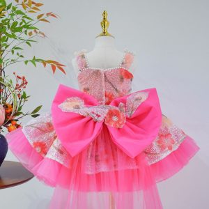 Sequin Floral Flower Girl Dress with Tulle Train J886 - view 6