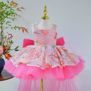 Sequin Floral Flower Girl Dress with Tulle Train J886 - view 4