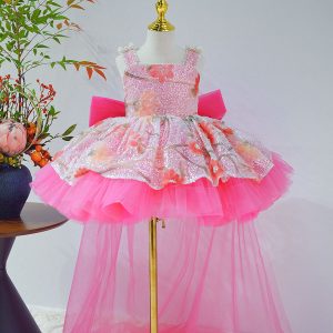 Sequin Floral Flower Girl Dress with Tulle Train J886 - view 2