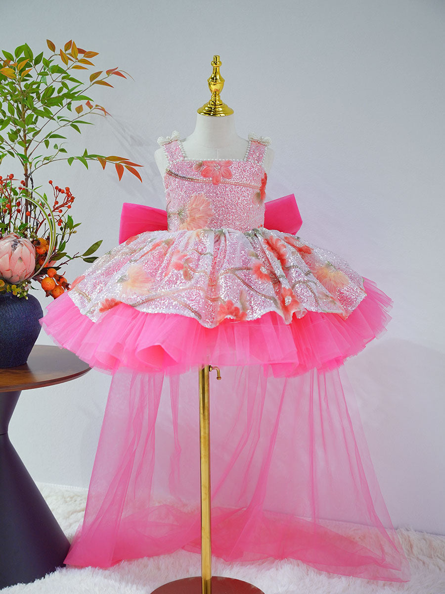 Sequin Floral Flower Girl Dress with Tulle Train J886 - view 2