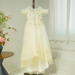 Off White Flower Girl Dress with Lace Appliques and Bow J346 - view 4
