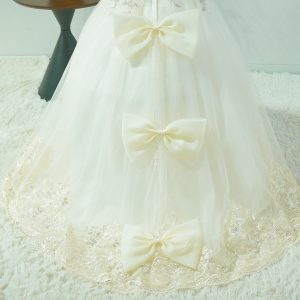 Off White Flower Girl Dress with Lace Appliques and Bow J346 - view 3