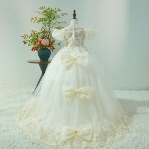 Off White Flower Girl Dress with Lace Appliques and Bow J346 - view 2