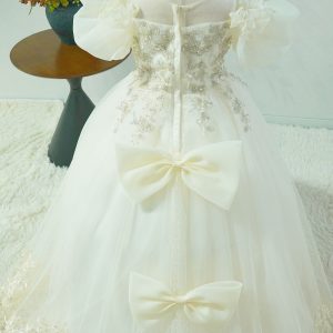 Off White Flower Girl Dress with Lace Appliques and Bow J346 - view 7