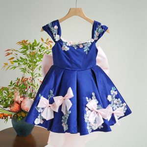 White Off-Shoulder Floral Satin Toddler Girl Dress with 3D Bows J883 - view 14