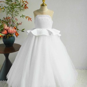 White and Black Flower Girl Dress with Beaded Bodice and Tulle Skirt J388 - view 2