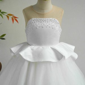 White and Black Flower Girl Dress with Beaded Bodice and Tulle Skirt J388 - view 4