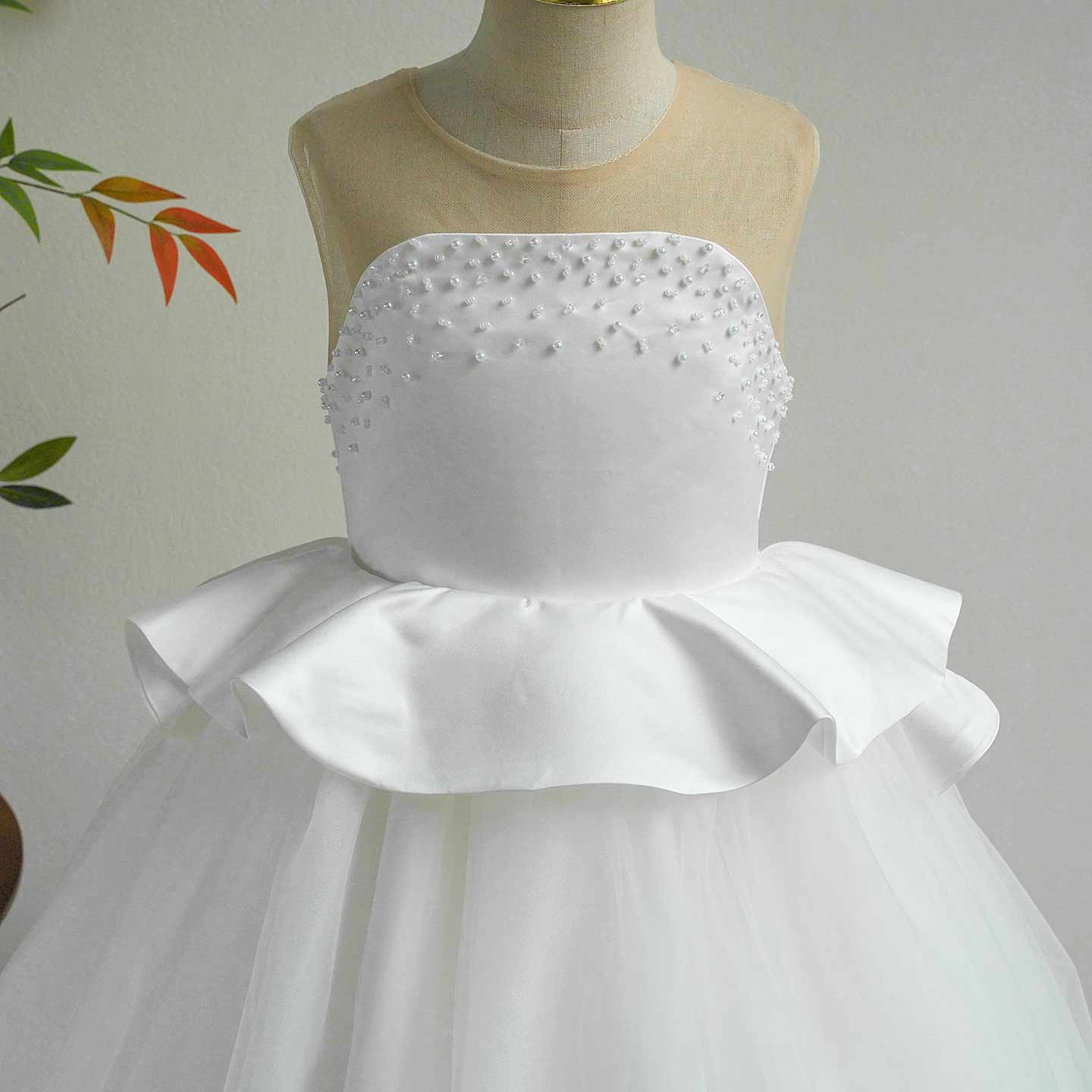 White and Black Flower Girl Dress with Beaded Bodice and Tulle Skirt J388 - view 4