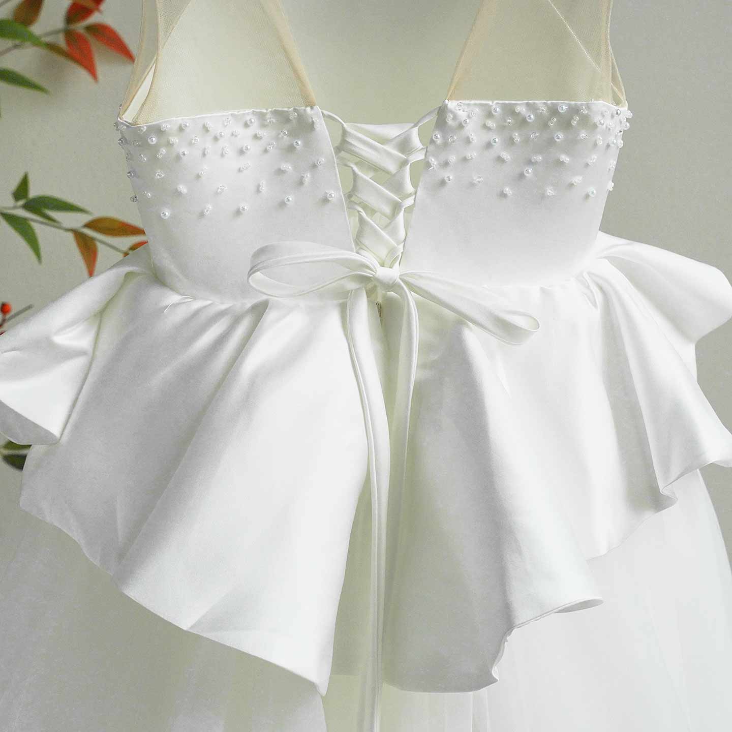 White and Black Flower Girl Dress with Beaded Bodice and Tulle Skirt J388 - view 11