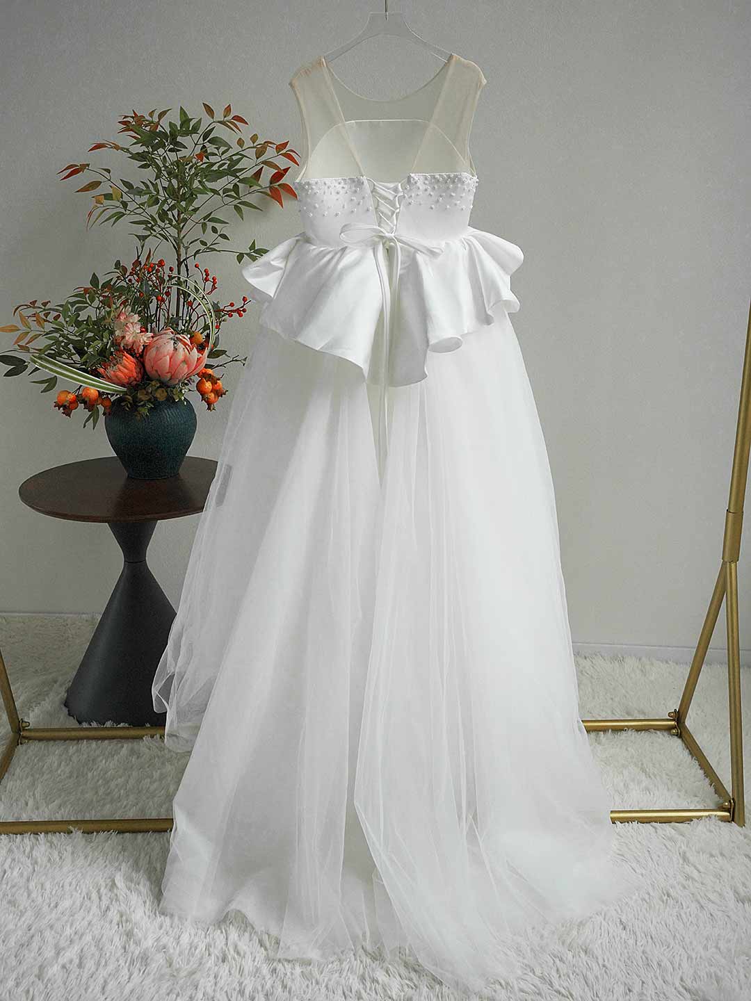 White and Black Flower Girl Dress with Beaded Bodice and Tulle Skirt J388 - view 9