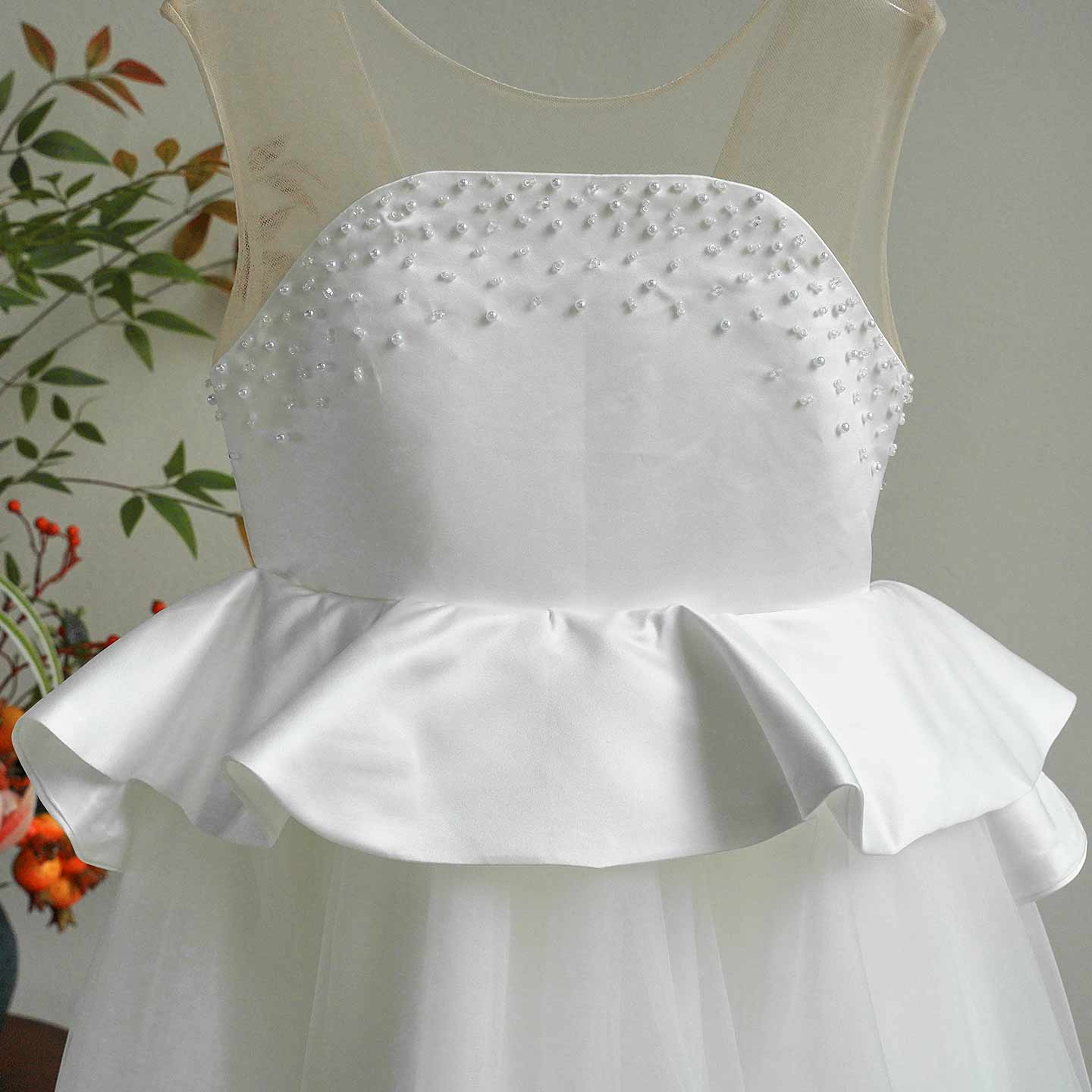 White and Black Flower Girl Dress with Beaded Bodice and Tulle Skirt J388 - view 10