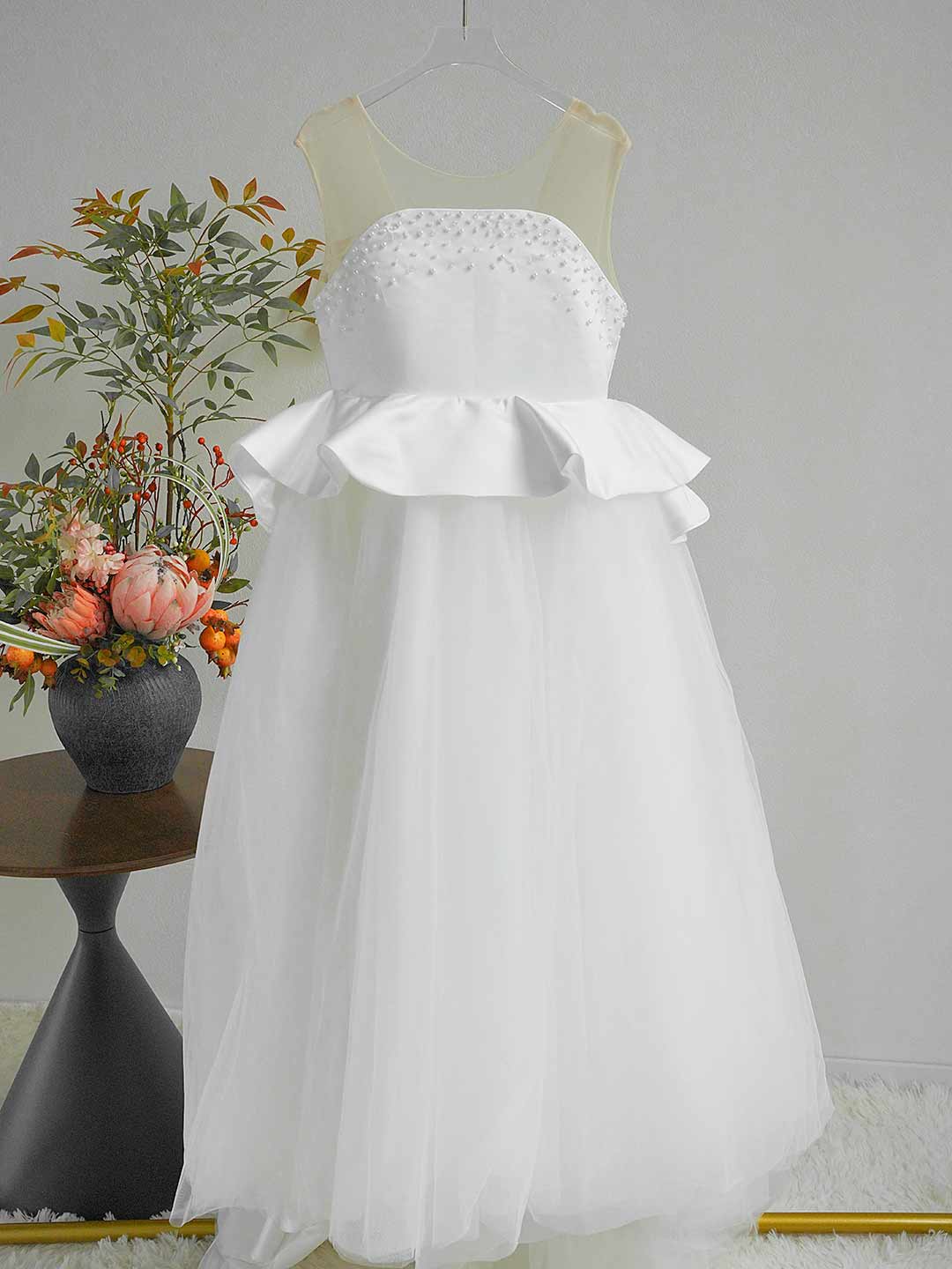 White and Black Flower Girl Dress with Beaded Bodice and Tulle Skirt J388 - view 8