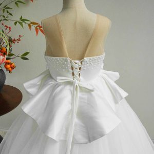 White and Black Flower Girl Dress with Beaded Bodice and Tulle Skirt J388 - view 5