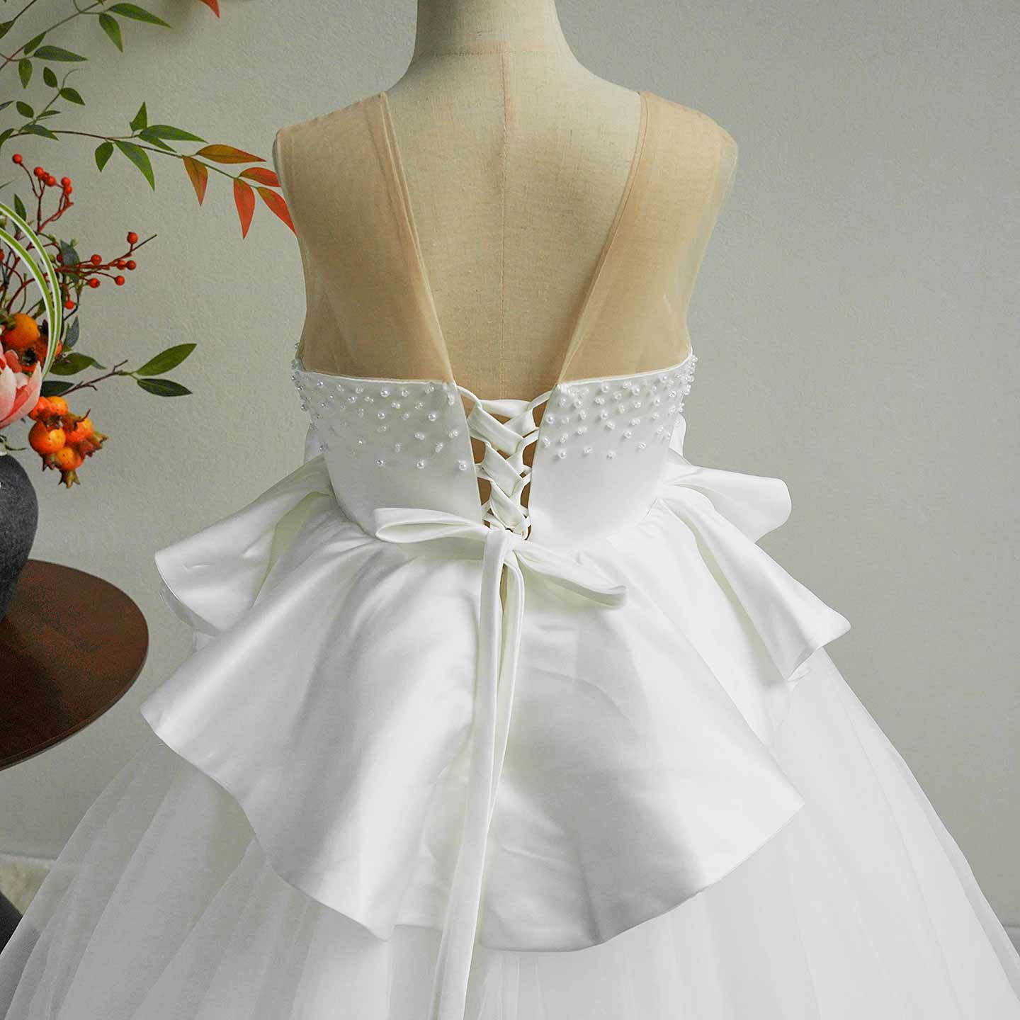 White and Black Flower Girl Dress with Beaded Bodice and Tulle Skirt J388 - view 5