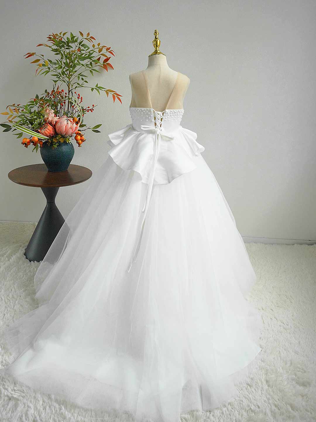 White and Black Flower Girl Dress with Beaded Bodice and Tulle Skirt J388 - view 3